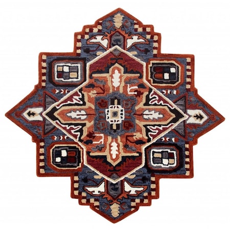Palacedesigns 5 ft. Maroon & Blue Medallion Area Rug PA3661275